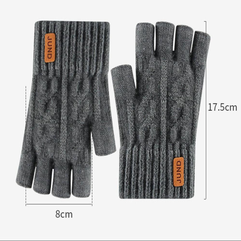 Fleece Lined Half Coverage Gloves Knit Half Finger Gloves Warm Knitted Fingerless Gloves  Winter