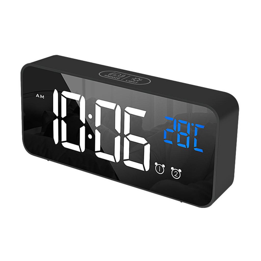 Budzik LED Elektryczny Wielofunkcyjny Wykwintny Powierzchnia Lusterkowa Cichy Zegar Nocny na Stolik do Domu