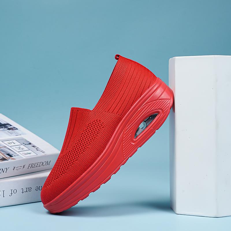 Foot Cover Lazy Thick-soled Heightening Air Cushion Sports Rocking Shoes New Fly-woven Mesh Breathable Casual Women's Shoes