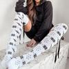 Women Christmas Snowflake Knitted Thigh High Stockings with Ribbon Bows Festival Over Knee Long Boot Socks Leg Warmers