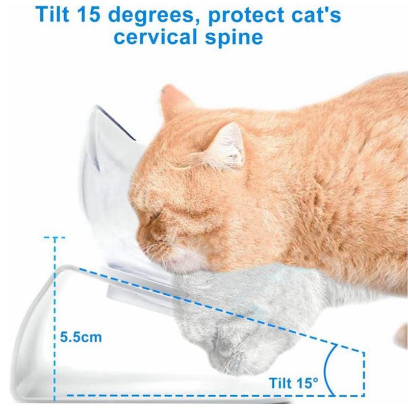 Cat Elevated Double Transparent Plastic Bowl Pet Feeding Bowl Raised The Bottom Cats and Small Dogs Cute Cat Face Bowl