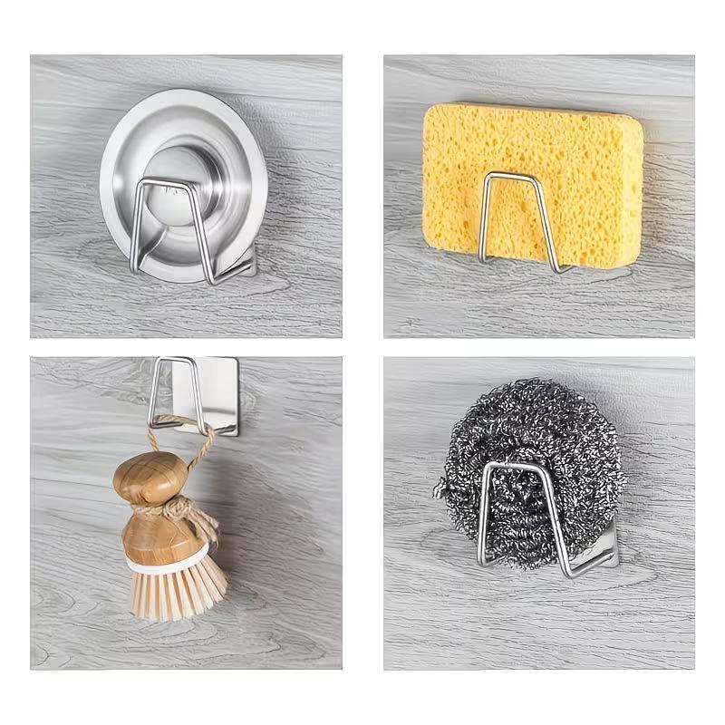 Portaspugne in Acciaio Inossidabile per Lavello da Cucina Senza Foratura Adesivo Organizer per Lavello con Ganci per Spugne e Spazzole