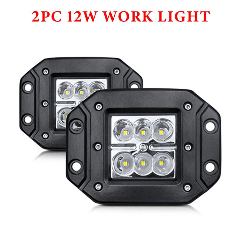 1/2PCS Car High Bright Work Light 12W 6SMD 6000K White Headlight DRL Driving Lamp for Jeep Off-Road Vehicle 4x4 ATV UTV