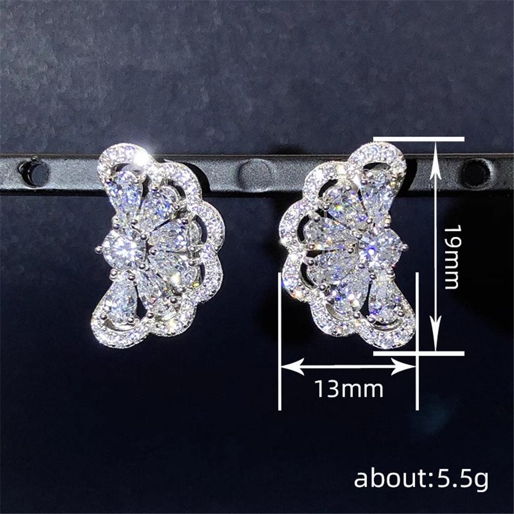Cute Female White Zircon Stone Silver Color Stud Earrings Lovely Bridal Wedding Jewelry For Women
