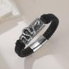 Dreamtimes Retro Stainless Steel Lion Head Steel Woven Leather Rope Bracelet for Women Men Hip-Hop Trendy Jewelry