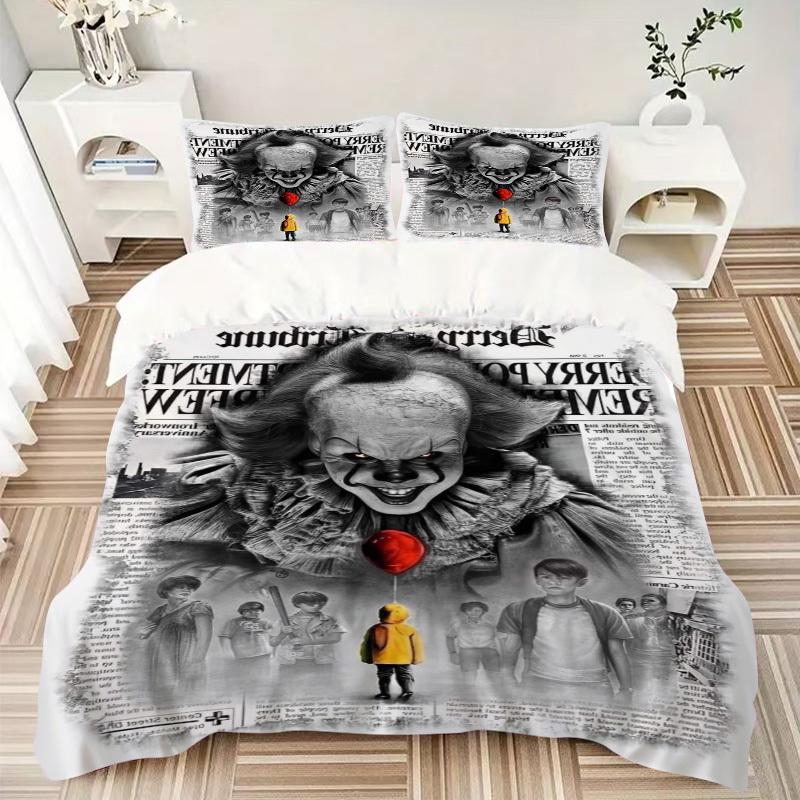 3pcs Clown Horror Movie Poster Duvet Cover Set for Bedroom - Includes 1 Duvet Cover and 2 Pillowcases (Core Not Included) yy251015210