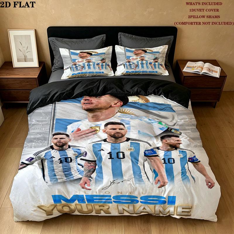 Lionel Messi Bedding Quilt Set Quilt Cover Pillowcase Home Decoration Birthday Gift (1 * duvet cover + 2 * pillowcase, without core)
