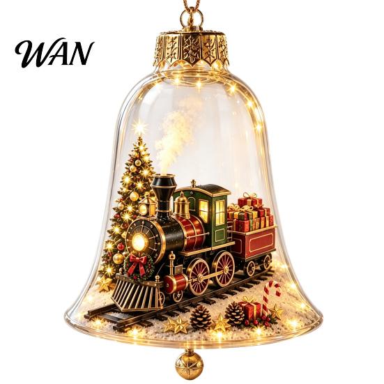 Miniature Holiday Scene Hanging Balls 3D Christmas Bell Ornament, Winter Clear Decoration with Santa Festive Window Shelf Decorations Snowman Reindeer