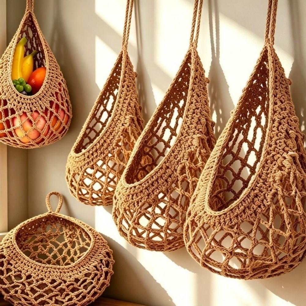 3Pcs/Set Teardrop Shape Wall Hanging Basket Breathable Lattice Vegetable Woven Basket Living Room