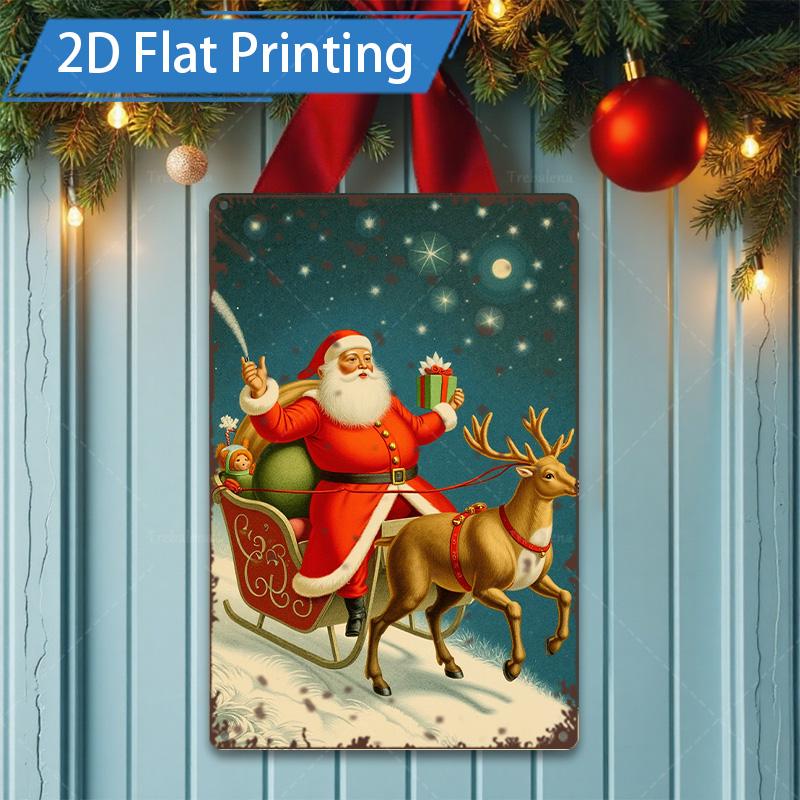 D FLAT Pc Metal Sign Christmas Deer Metal Sign Vintage Holiday Wall Art