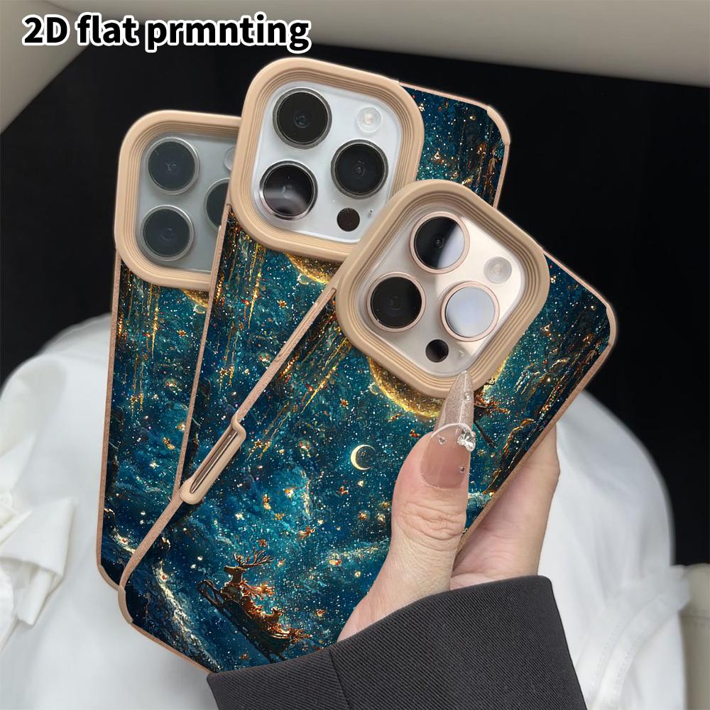Phone Case: 2D flat lambskin suitable for iPhone 18 17 16 15 14 13 Pro protective case, Christmas sleigh, Christmas and Halloween gifts