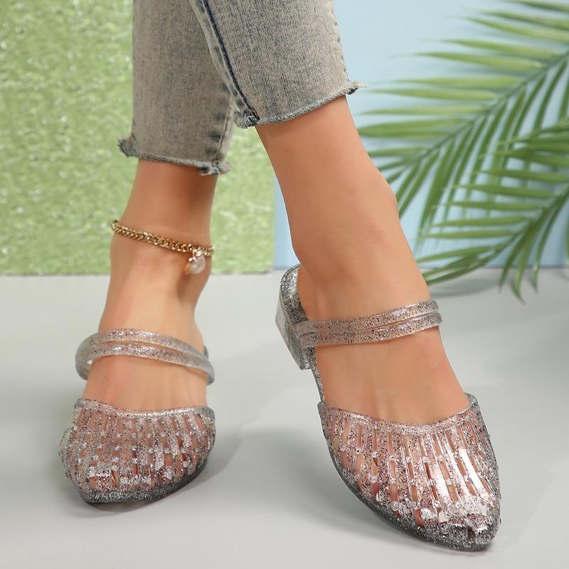 

Fashion Summer New Thick Heel Sandals Women Fashion Round Head Shallow Hollow Soft Bottom Waterproof Anti-slip Wear-resistant Slippers 36