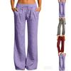 Women Elastic High Waist Pant Casual Fit Wide Leg Long Pants Trousers With Pockets