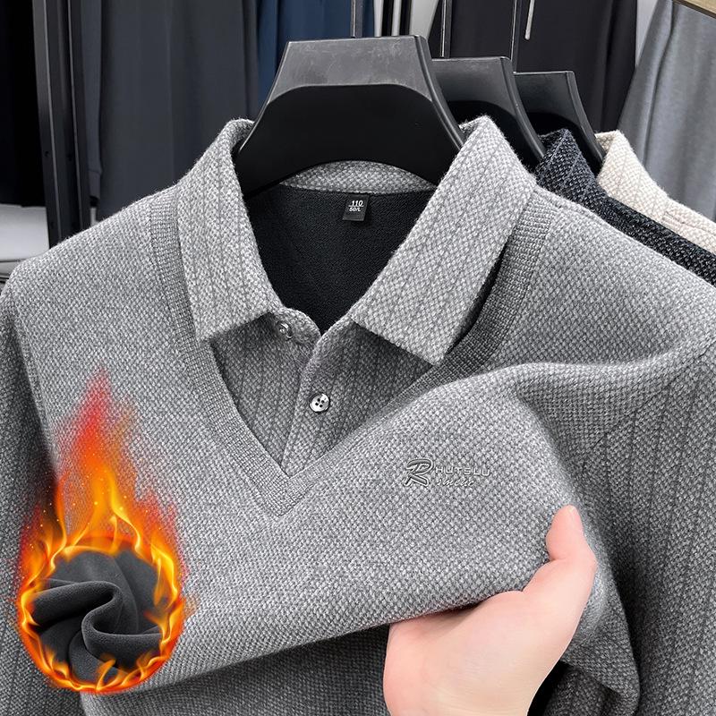 Men's Winter Holiday Two-Piece Plus Velvet Warm Sweater with Shirt Collar