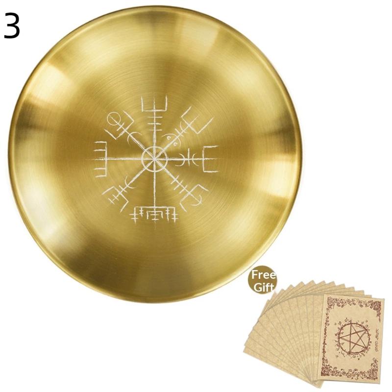 

14cm Stainless Steel Plate Candlestick Ceremonial Ornament Engraving Plate Nordic Compass Crystal Storage Round Plate