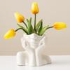 White Ceramic Face Vase, Female Form Head Half Body Bust Vases Boho Feminist Minimalism Decorative Modern Nordic Style Flower Vase for Home Living