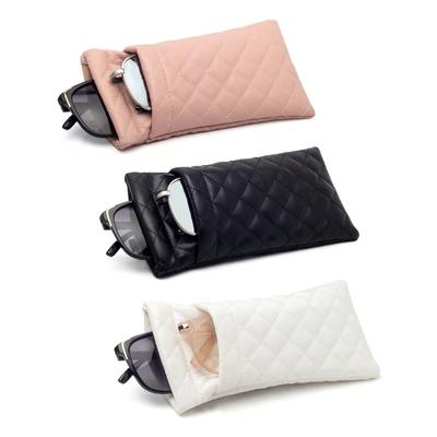 Sonnenbrillentasche für die tägliche Aufbewahrung - Tragbares Squeezed Leder Minimalistisch Einfarbig Diamant Kratzfest Reisezubehör