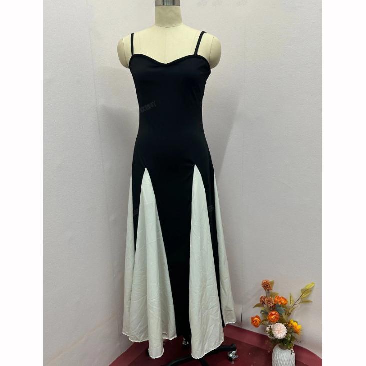 Summer European American Fashion Stitching Waist Slim Sling Dress