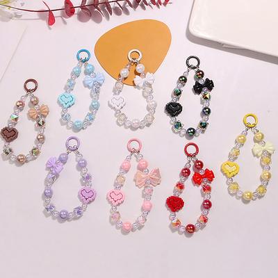 Acrylic Color-Plated Heart Keychain Cute Flower Beaded Keyring Bag Pendant Charms Earphone Case Decoration Accessories
