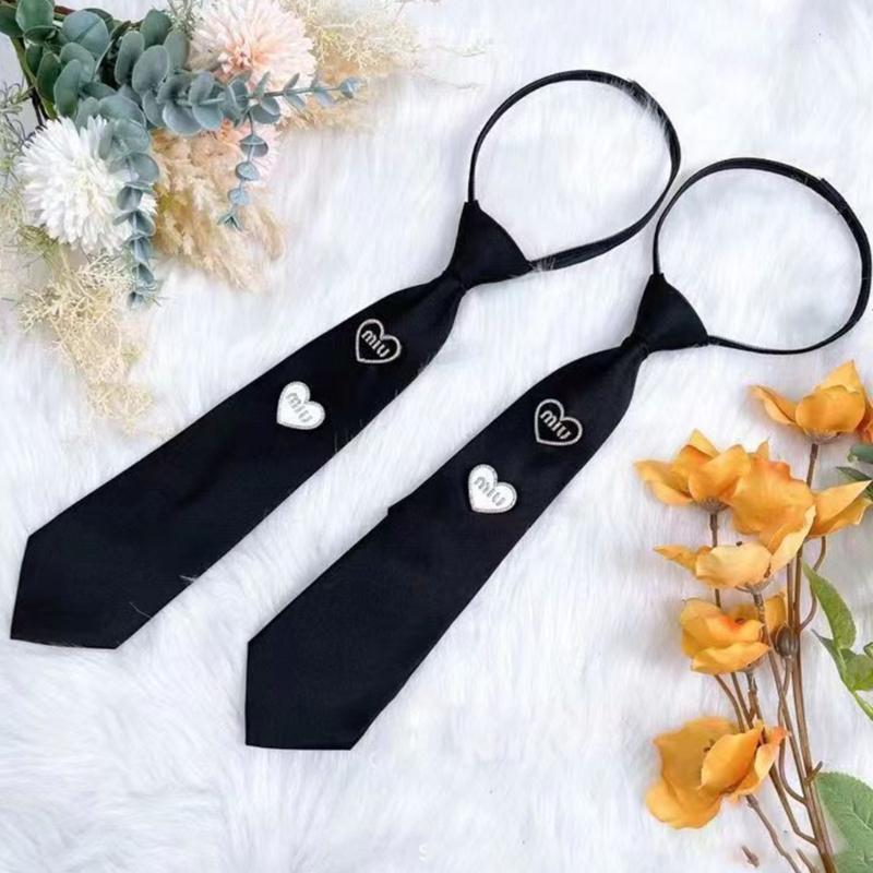 Casual Heart Print Zippers Tie Stage Performances Neck Tie Artistic Youth Tie for Female Student