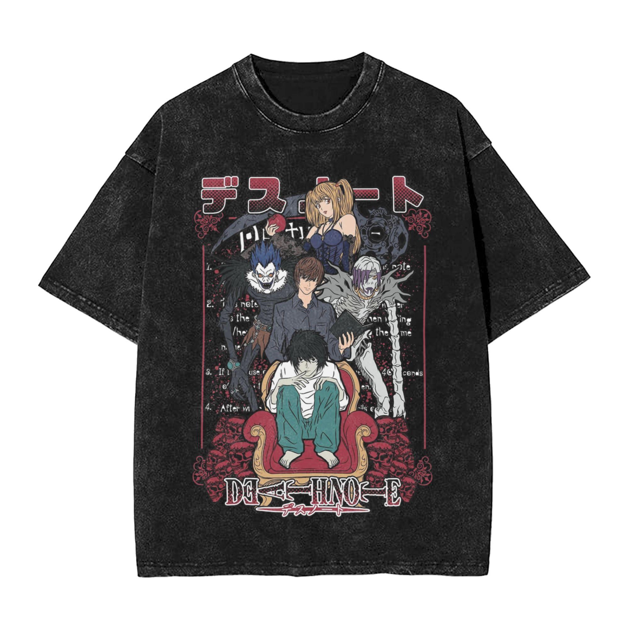 Deaths Notes Anime Washed T Shirt Streetwear Hip Hop Novelty TShirts  Tees Unisex Women Short Sleeve Oversize Printed S