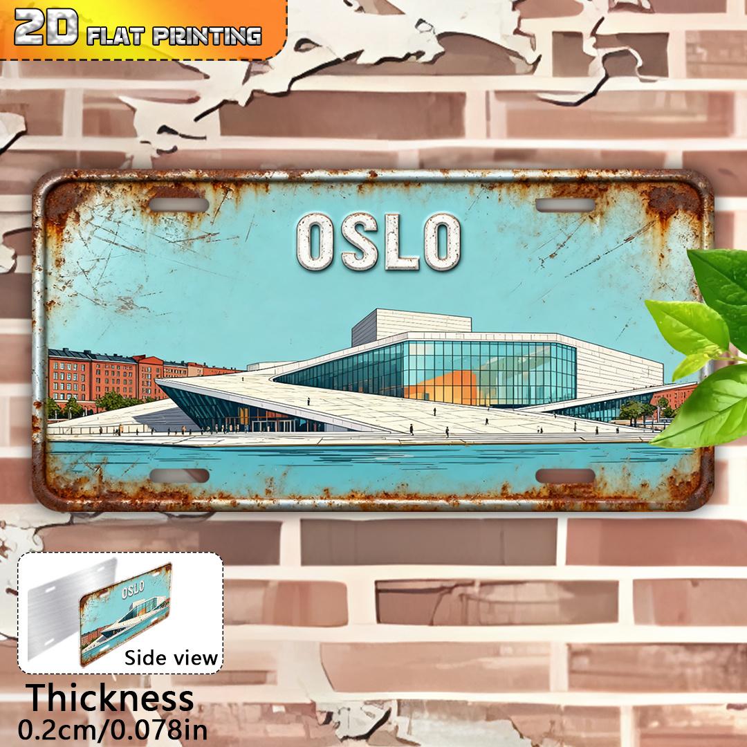 D Flat Oslo Opera House Norway Aluminum Sign Vintage Oslo Opera House Architectural Replica Heavy Wall Art Sign 15x30cm(5.9x7.8inch)