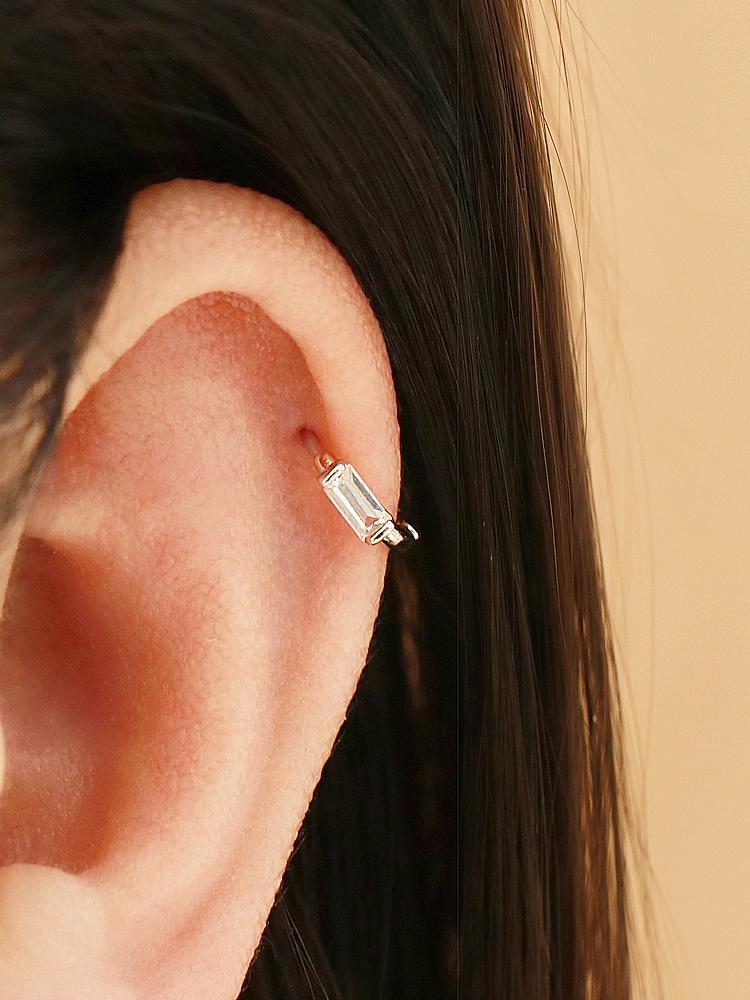 Minimalpiercing 925 Gold Mini Cubic One-Touch Ring Piercing Earrings