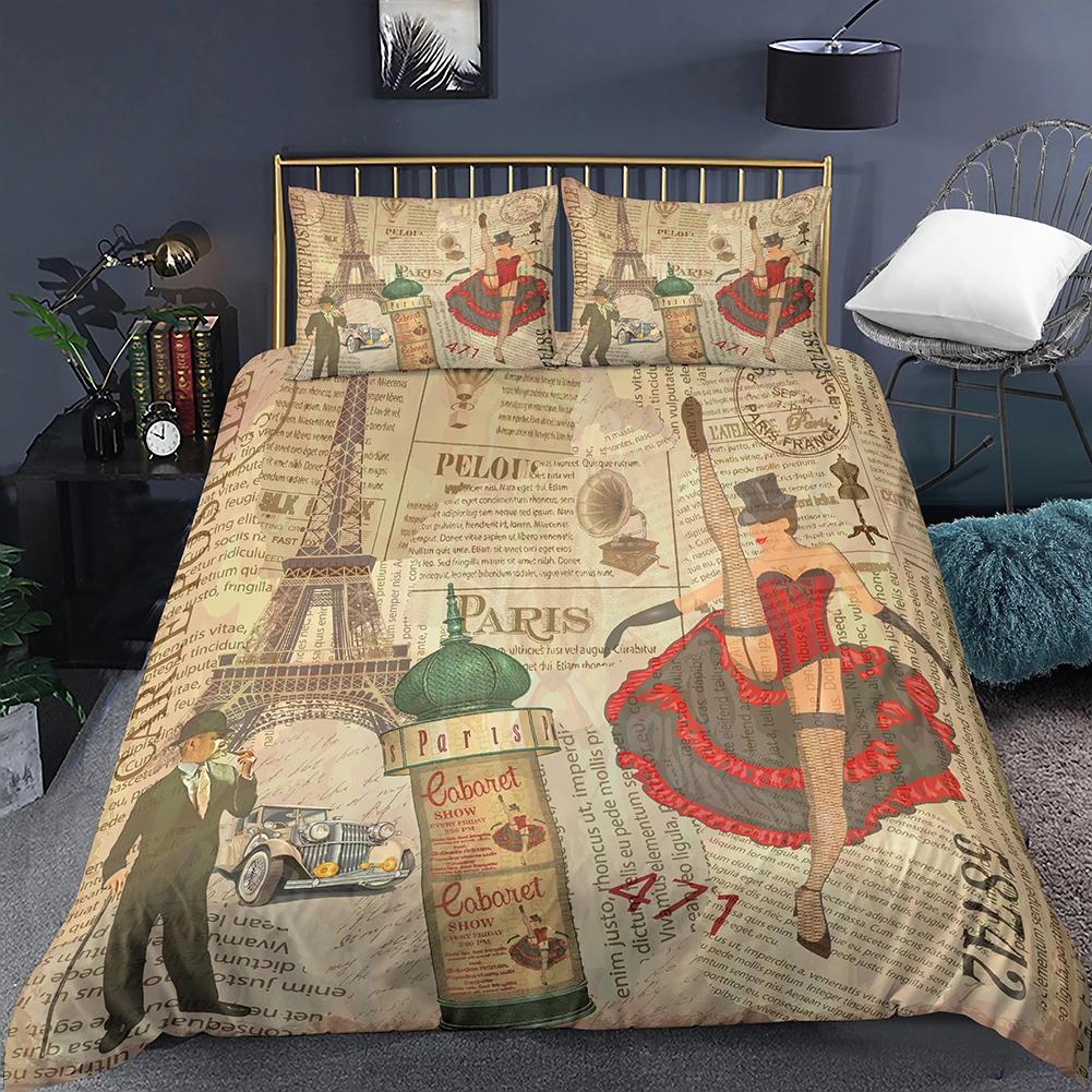 Housse de Couette Tour Eiffel Romantique Moderne Bâtiment de Ville de Paris Rouge et Bleu Housse de Couette pour Couple Accessoires Décor pour Adolescente