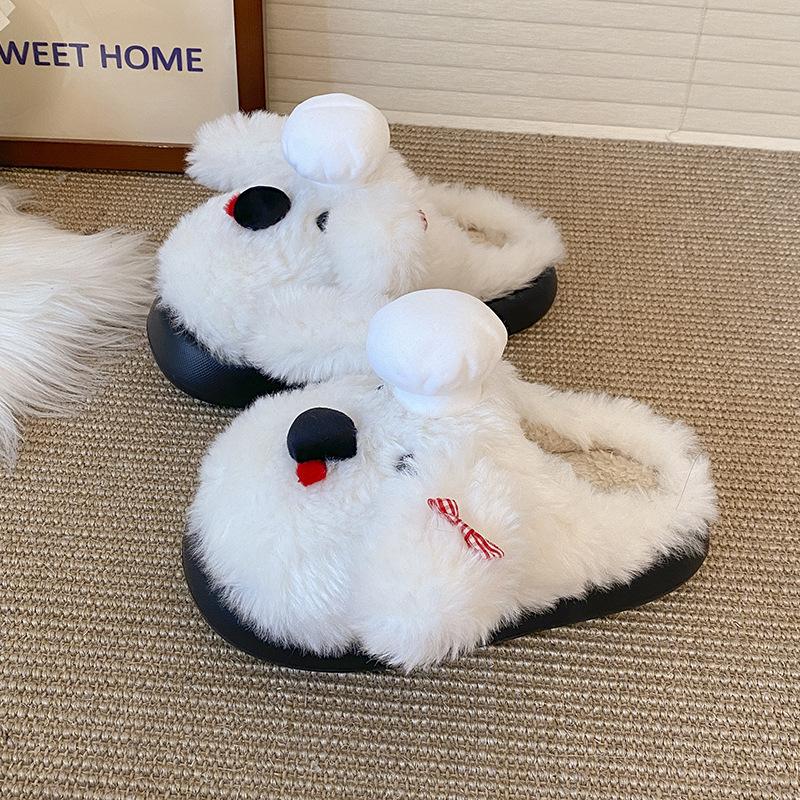 Cartoon cute ugly cute puppy fluffy shoes warm thick-soled non-slip bag head slippers 2025 winter new indoor comfort