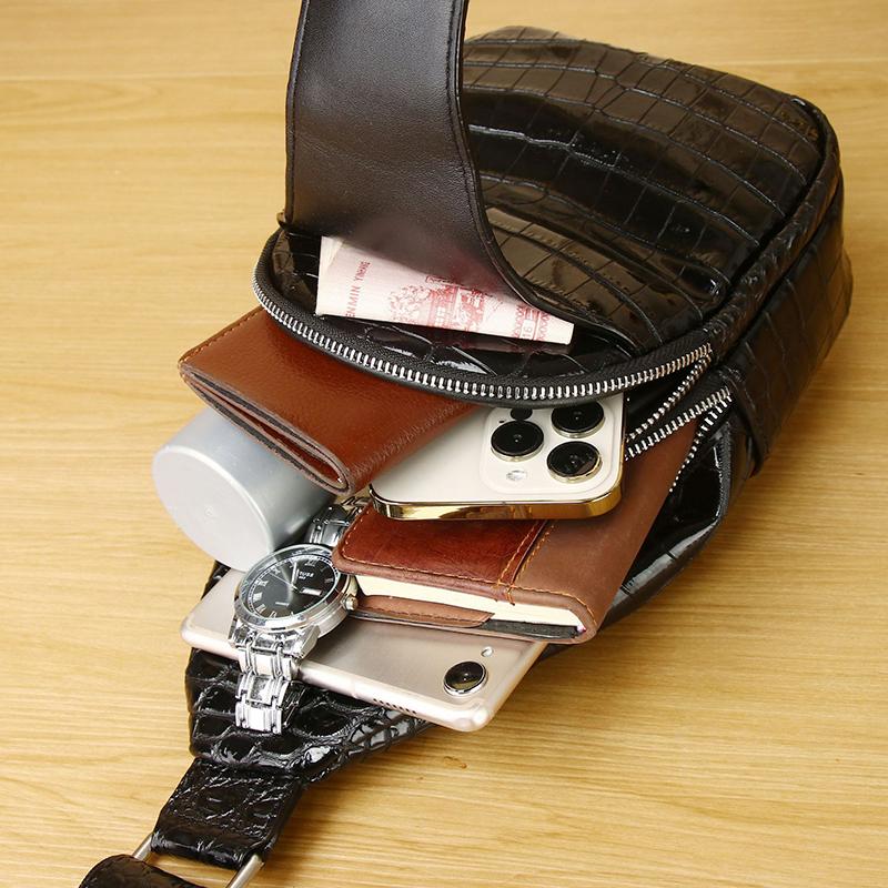 Real Leather Chest Bag for Men Multifunctional Large Capacity Crocodile Pattern Leisure Quality New