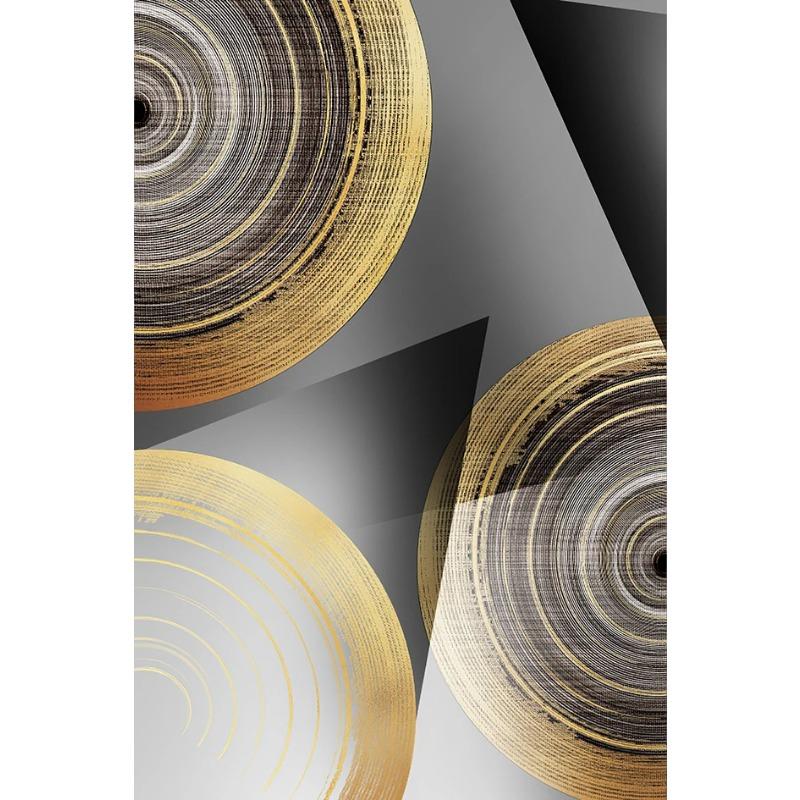 Black Gold Rough Organic Texture of Tree Rings Canvas Abstract Poster Wall Art Pictures Circle Line Paintings For Living Room