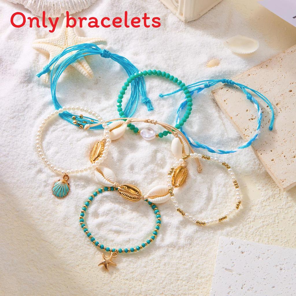 Bohemian Starfish Shell Multilayer Beaded Jewelry Set With Music Note Elements For Womens Summer Beach Wear