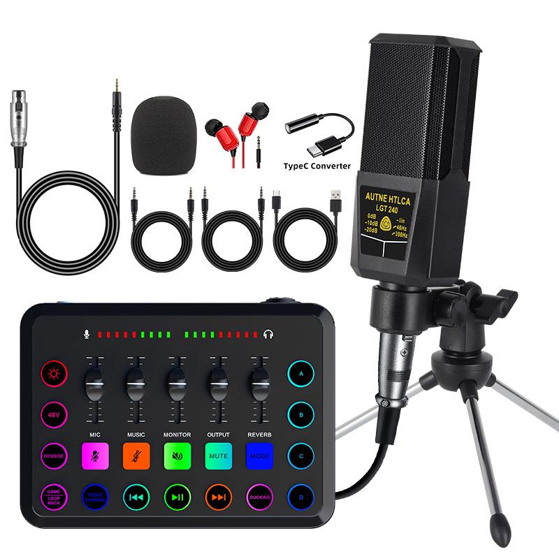 F998 Type-C Sound Card & Microphone Set for Live Broadcasts and Podcasts