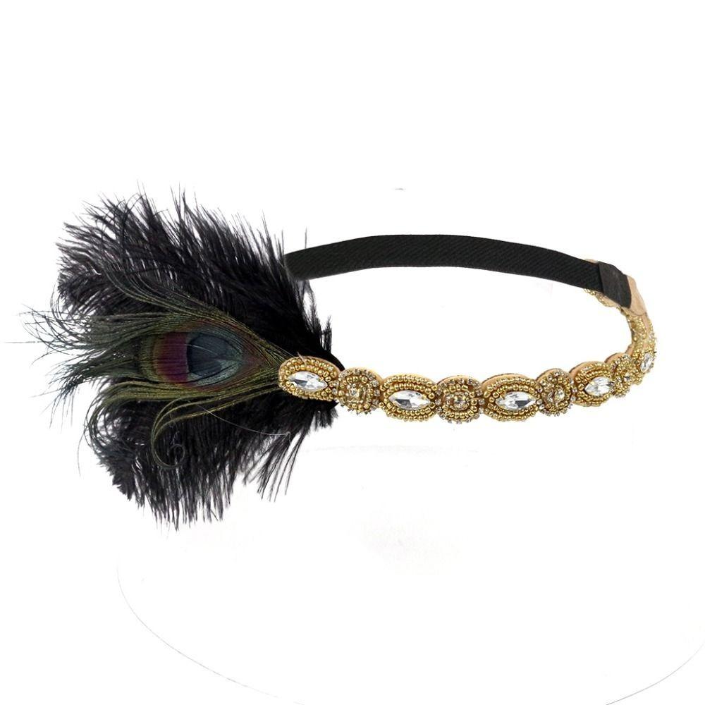Headwear Feather Flapper Headband Rhinestone Party Headpiece Women Hairband  Carnival
