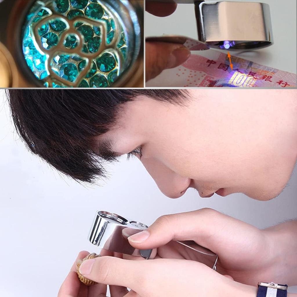 40x 25mm Jeweller Magnifier Pocket Folding Magnifying Jewelry Eye Loupe with LED Light Illuminated LED Currency Detecting/Jewlers Identifying Type
