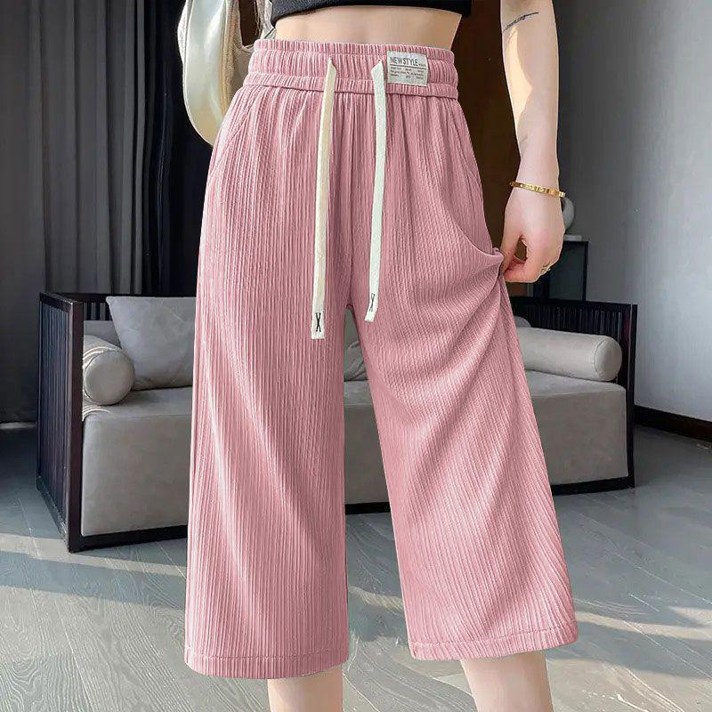 Women s Ice Silk Wide-Leg Pants: High-Waisted, Loose Fit, Seven-Quarter Length for Summer 3XL (Recommended 145-160 jin)