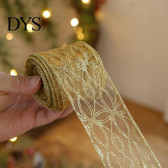 Hochwertiges Netzband für Blumengestecke 2,5" x 2,2 Yards Gold Transparent Weihnachtsbaumdekoration und Transparente Polyester-Schleifen Geschenkverpackung,