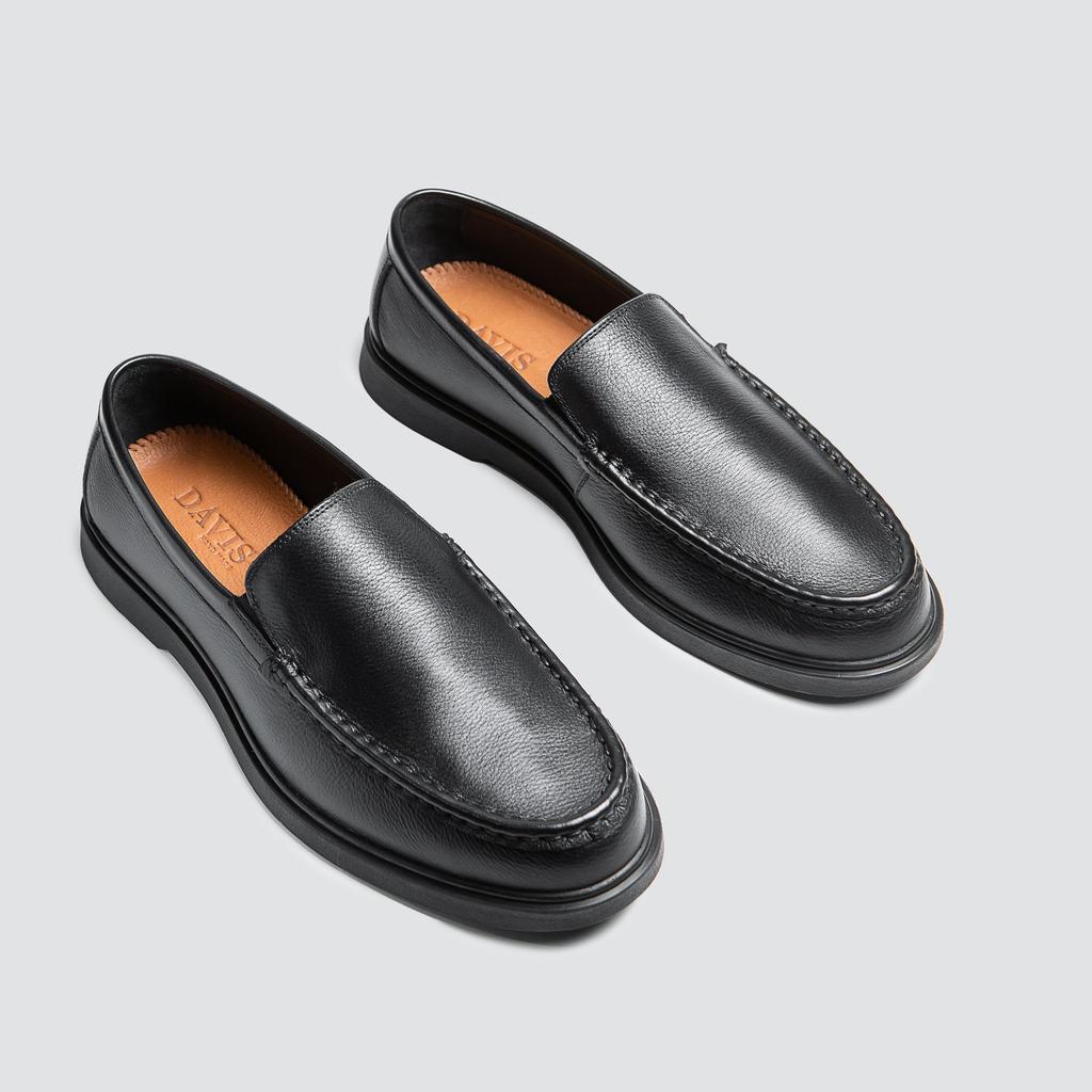 Handmade Men’s Black Leather Loafers – Genuine Full-Grain Leather Upper & Lining – Classic Slip-On Dress Shoes with TPU Sole