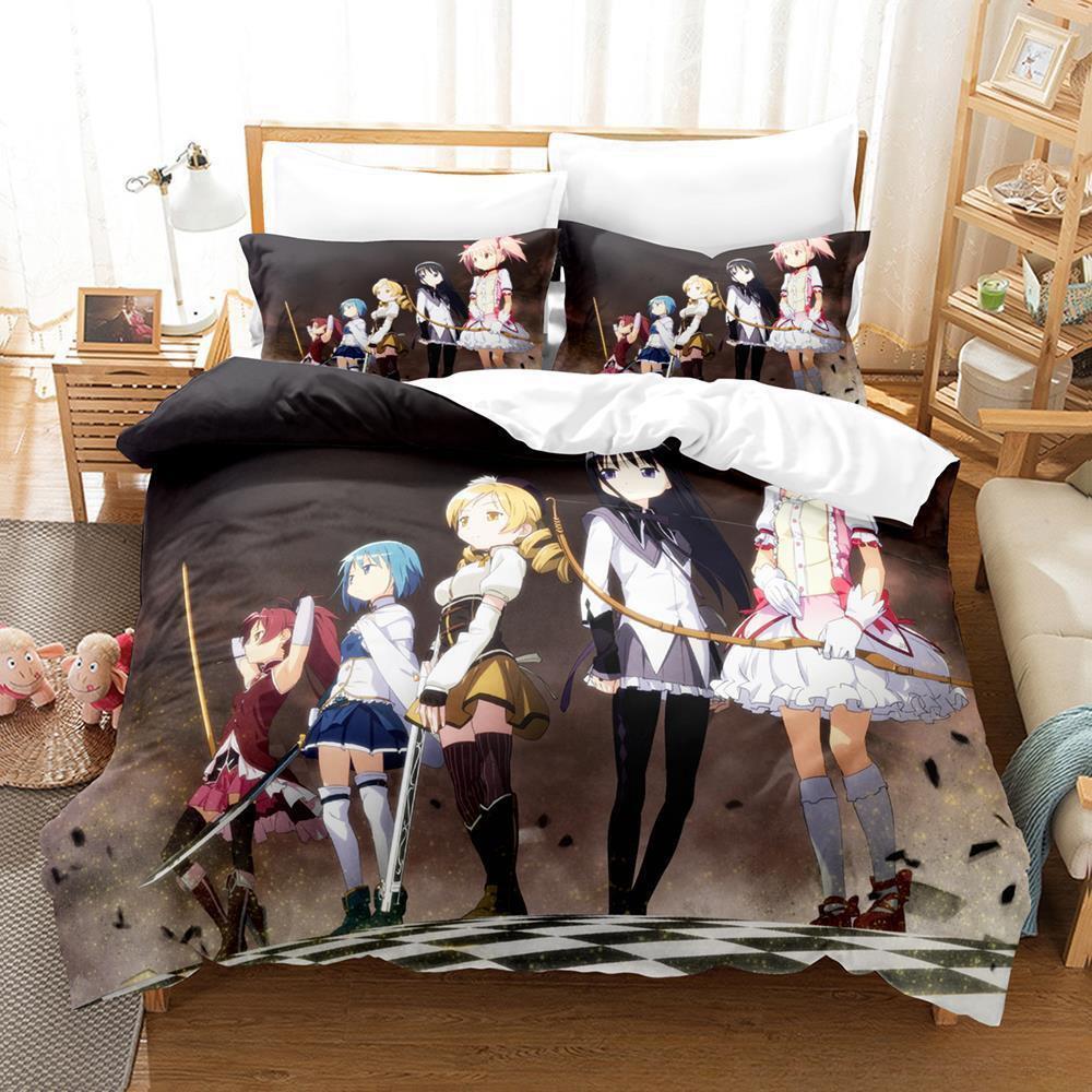 New 3D Kawaii Girl Anime Puella Magi Madoka Magica Bedding Set Cartoon Anime three-piece set Adult Kid Bedroom Duvet cover Sets