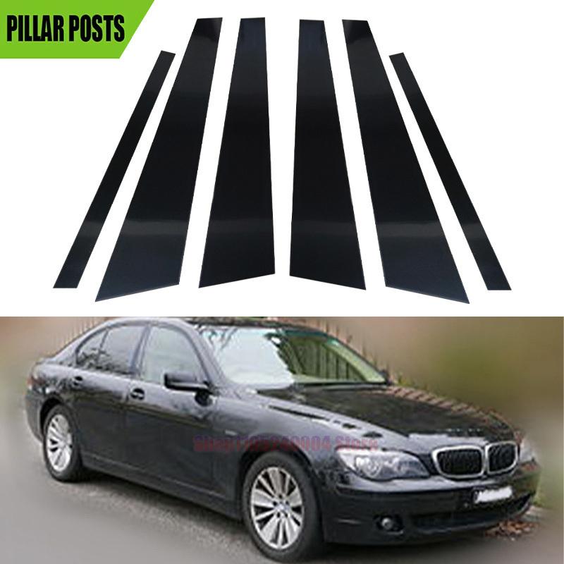 6PC For BMW 7 Series E65 E66 2001 2002 2003 2004 2005 2006 2007 2008 Door Trim Pillar Posts Glossy Black Window Decorative Cover