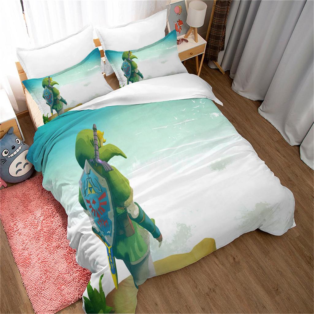 Legend of Zelda Santa Claus Christmas Tree Reindeer Anime Printed Bedding Set Duvet Cover Queen Cotton Cute Cartoon Quilt Cover