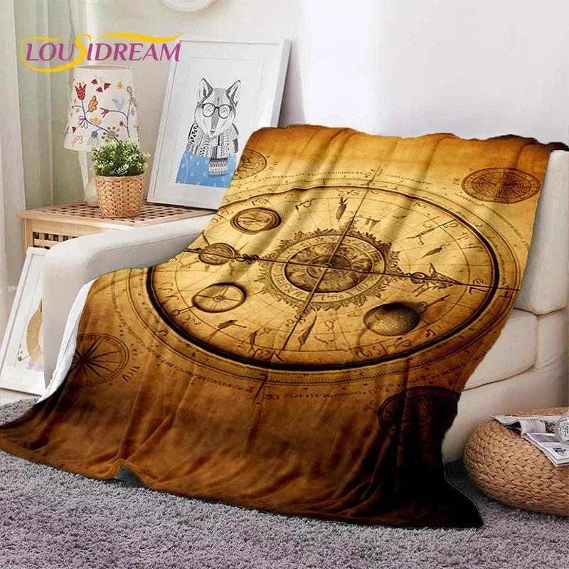 Mappa del Mondo di Carta Nautica Antica 3D Bussola Morbida Coperta in Flanella per Letti Camera da Letto Divano Picnic, Coperta da Lancio per Esterni Tempo Libero