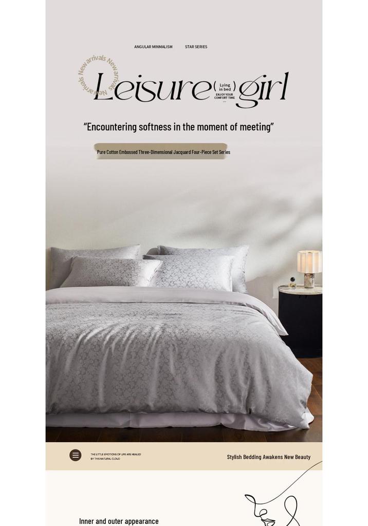 Luxurious Cotton Jacquard 4-Piece Bedding Set: High-Density, Skin-Friendly, Breathable, All-Season Sheets