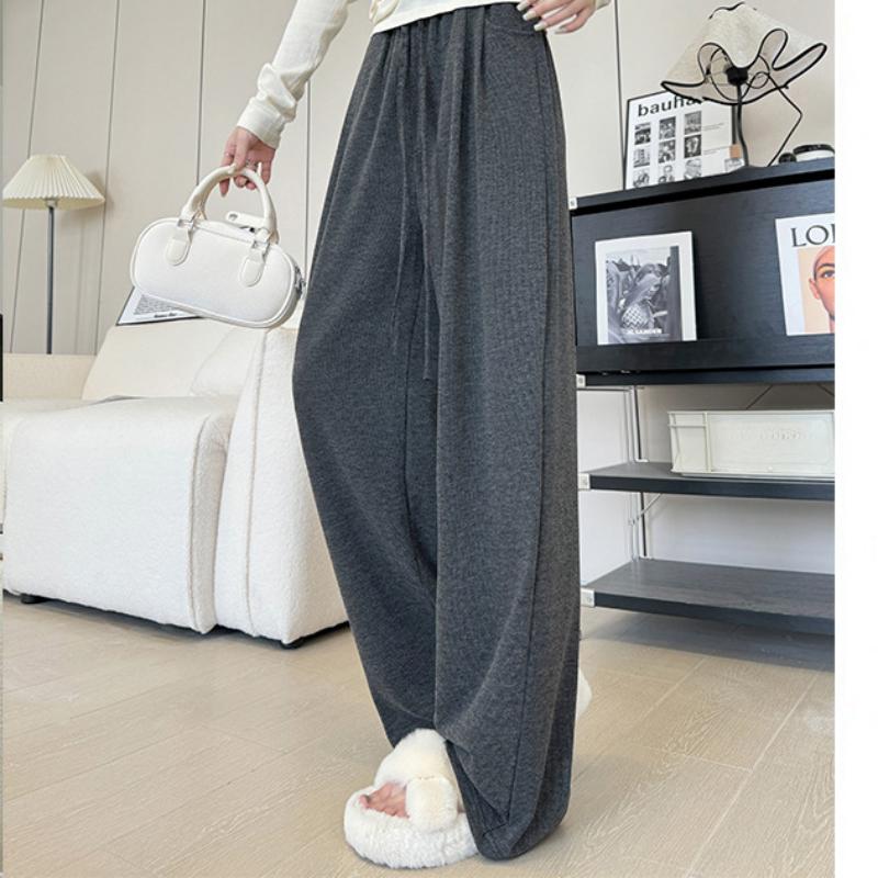 Curved Pocket Glutinous Rice Pants for Women's New Autumn and Winter Slim and Lazy Straight Pants Casual Plus Velvet Wide-leg Pants