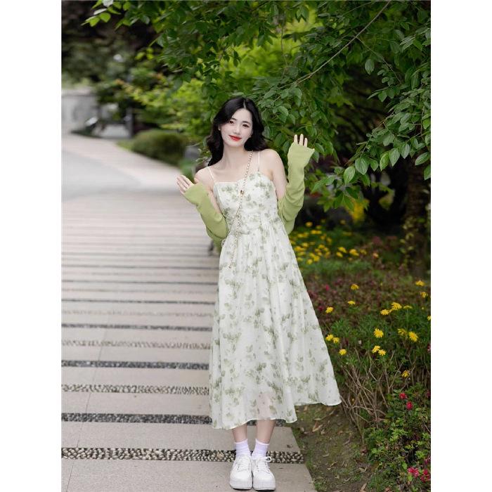 

Шифоновое зеленое платье-комбинация на лето с колокольчиком - Женское длинное платье в стиле мори для ранней весны Medium