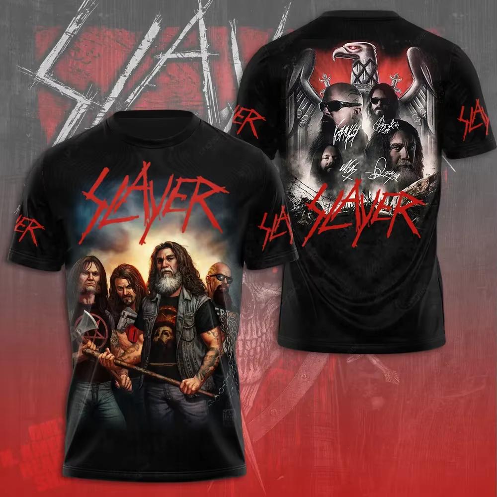 New Rock Slayer Band 3d Print T-shirt Men Women Fashion Large size Hip Hop Tops Tee Tshirt Short Sleeve Casual Mens Clothing