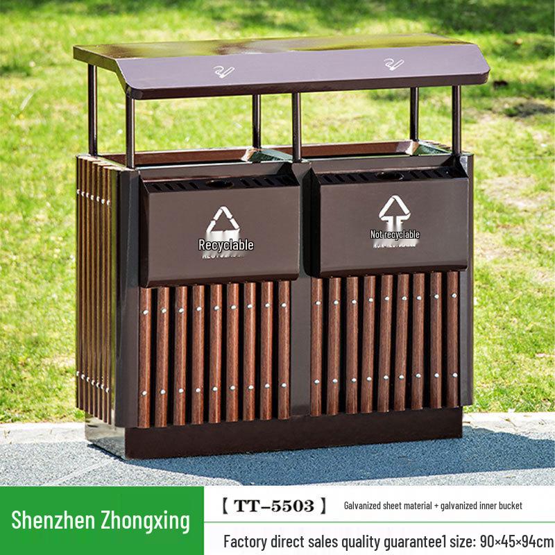 Stainless Steel Outdoor Trash Can: Large Sanitation Bin for Fruit Peels and Waste