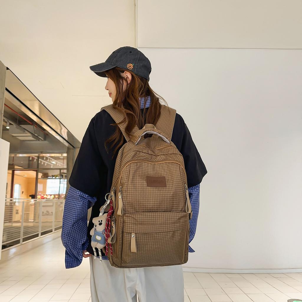 Schoolbag Simple and large-capacity junior high school student backpack Double-layer computer backpack Nylon cloth water-proof schoolbag