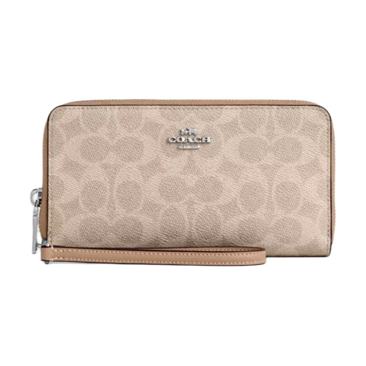 Coach Zip Around 19 Logo Print Coated Canvas Wallet Women wallet Silver Beige Gray CBZ99-SVPWH Silver & Sand & Taupe