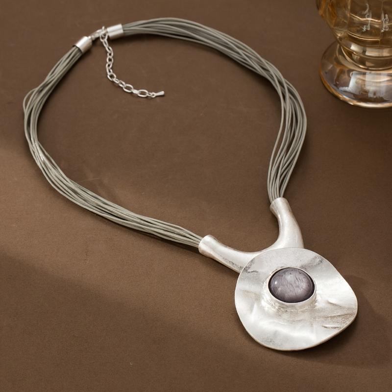 Personalized Silver Color Hat Pendant with Multiple Layers of Wax Rope Necklace, Women's Fashionable Holiday Jewelry Gift